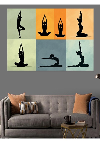 Yoga Pozları Silüet Dekoratif Kanvas - Mdf Ahşap Tablo