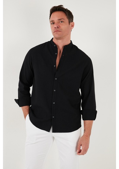 Buratti Keten Görünümlü Pamuklu Regular Fit Hakim Yaka Erkek Gömlek Cf25S112637 Siyah