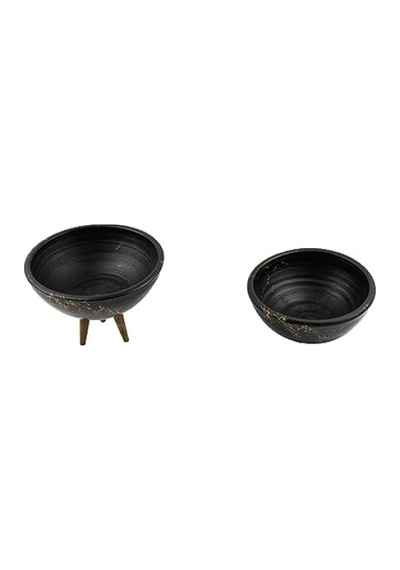 Siyah Granit Efektli 3 Ayaklı Toprak Saksı İkili Set - 20 Cm Çap