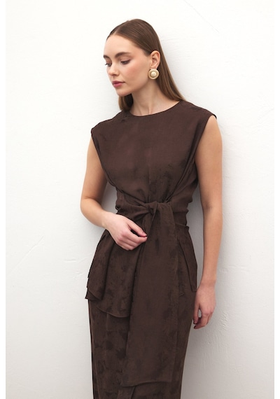 Sateen Camila Bluz - Kahve-137162 kahve