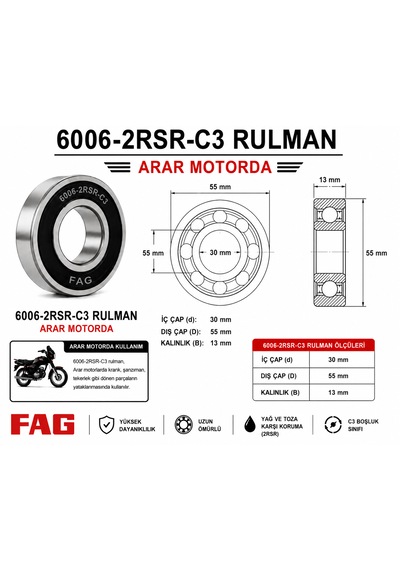 6006-2rsr-c3 Rulman-bilya Fag 30 55 13mm
