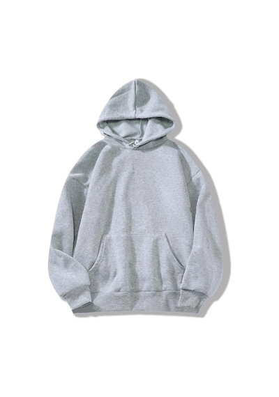 Startmore Gri Unisex Kadın/erkek Düz Renkli Pamuklu Oversize Kapüşonlu