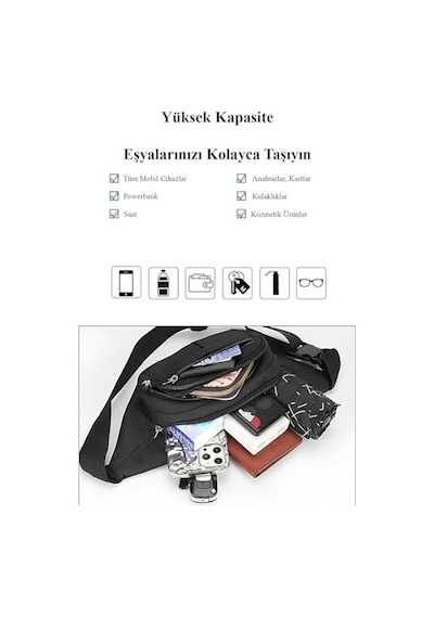 2As Av A Dos Siyah Unisex Suya Dayanıklı Çapraz Askılı Omuz Bel Çanta Günlük Yürüyüş Koşu Outdoor Çanta 341 Siyah