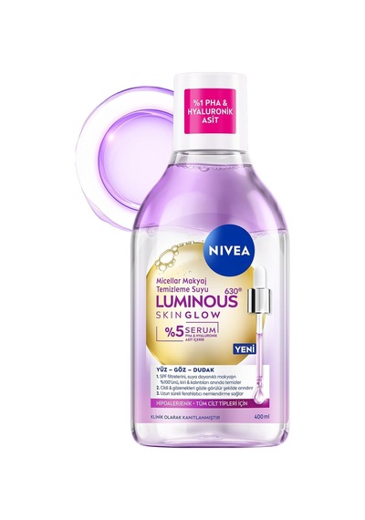 Luminous630 Skin Glow Parlaklık Etkili Micellar Makyaj Temizleme Suyu 400 Ml, Serum İçerikli, Pha, Hyaluronik Asit, A