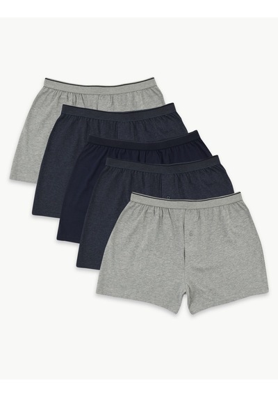 Marks & Spencer Saf Pamuklu 5'li Nefes Alabilir:trade Mark: Boxer Seti Mavi