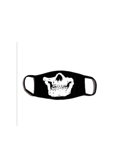 Bant Iskelet Skeleton Desenli Pamuklu Yıkanabilir Maske Beyaz - Siyah