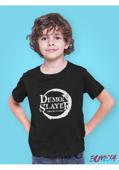 Bumeta Demon Slayer Anime Çizgi Dizi Film Çocuk Tişört T-shirt Siyah