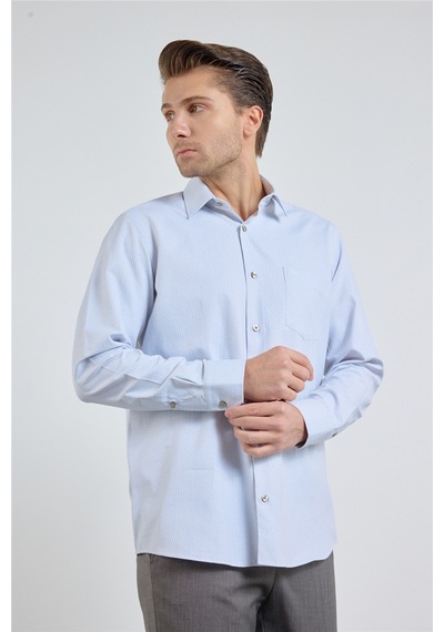 İmza Beyaz Kendinden Desenli Sert Yaka Uzun Kol Cepli Comfort Fit Pamuklu Gömlek 1004255226