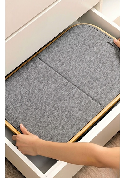 Bambu Çerçeveli 150 Litre Kapaklı Katlanabilir Çamaşır Sepeti, 2 Bölmeli Kirli Sepeti 70 X 57 X 37 Gri