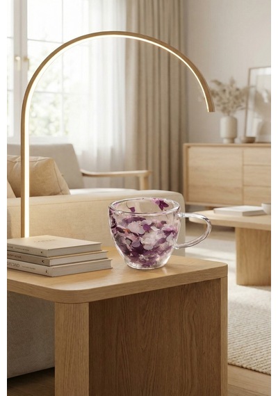 Makri Home Mor Beyaz Çiçekli Çift Cidarlı Cam Kupa, 350 Ml, 11 Cm X 8 Cm Çok Renkli