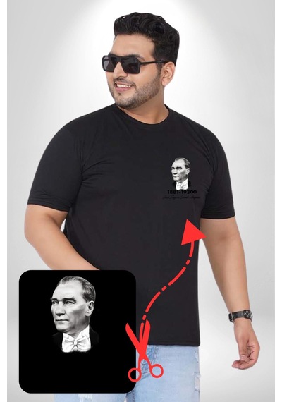 Angemiel Atatürk 10 Kasım Anma Siyah Büyük Beden Kadın Basic Minimal Baskılı Tişört Siyah
