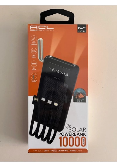 Acl 10000 Mah Dahili Kablolu Güneş Panelli Powerbank