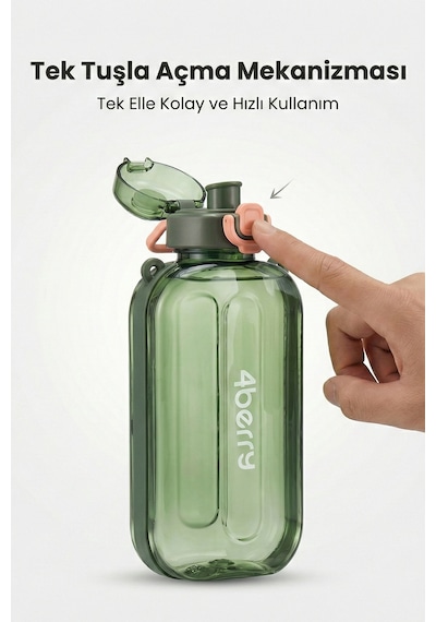750 Ml Spor Matara Sızdırmaz Kapaklı, Tek Elle Kullanım, Askılı Taşınabilir Su Şişesi Yeşil