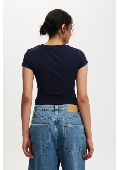 Lacivert Bisiklet Yaka Basic Kadın T-shirt Mg2479 Lacivert