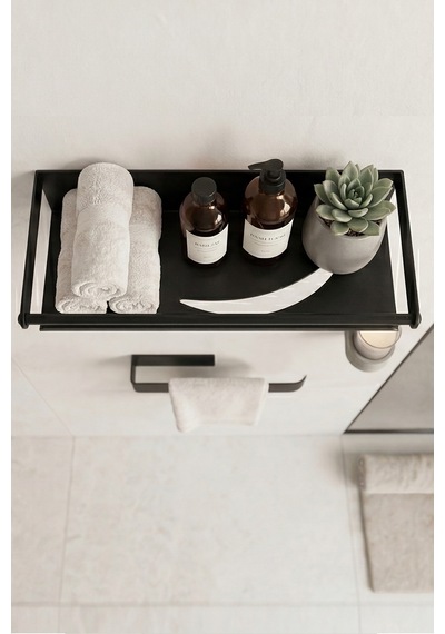 Zift Unique Paslanmaz Çelik Yapışkanlı Duş Rafı Ve Havluluk Set, Havlu Askısı Ve Banyo Rafı Siyah