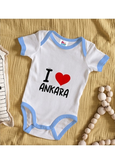 Bk Kids I Love Şehir Serisi Mavi Bebek Body Zıbın - Model 1 Beyaz - Mavi