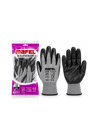 12 Adet Zebra Gri Siyah No 10 Xl Nitril İşçi Eldiven Poşetli Ambalaj Kesilme Direnç 5705