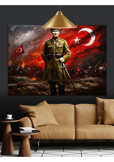 Atatürk Ay Yıldız Bayrak Dekoratif Kanvas - Mdf Ahşap Tablo