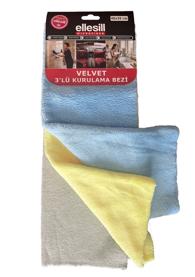 Ellesill Velvet Mikrofiber Kurulama Bezi 3'lü 40x30 Cm - Araç Mutfak Bardak Tabak Yüzey Kurulama Bezi Mix