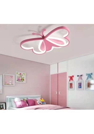 Ömür Avize Pembe Kelebek Çocuk Odası Beyaz Ledli Avize