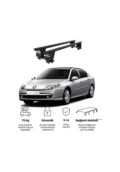 Royal Renault Laguna Iıı 2008 Ve Sonrası Uyumlu Siyah Kilitli Ara Atkı Port Bagaj Tavan Barı