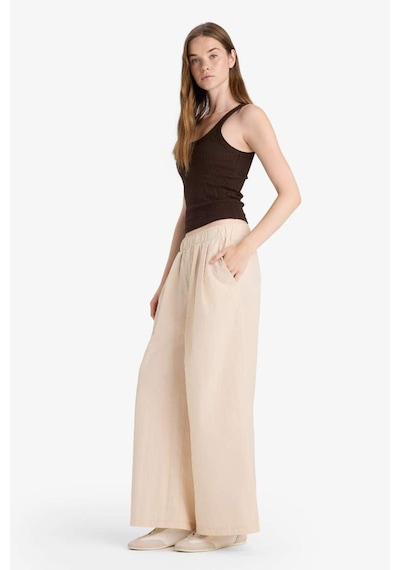Defacto Wide Leg Çift Cepli Normal Bel Standart Boy Pantolon F9223ax25smer142 Ekru