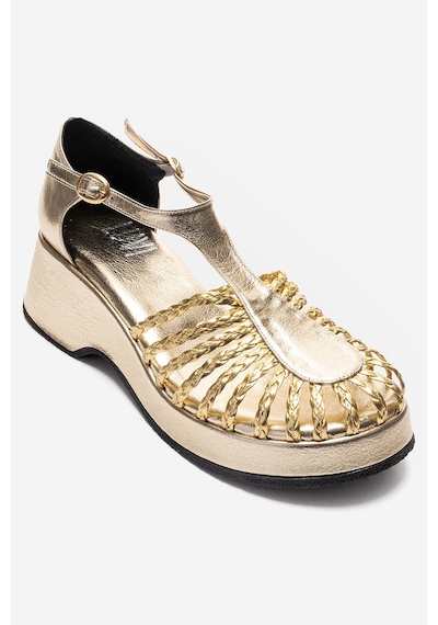 Luvishoes Barry Altın Örgü Detaylı Kadın Dolgu Topuklu Sandalet Altın
