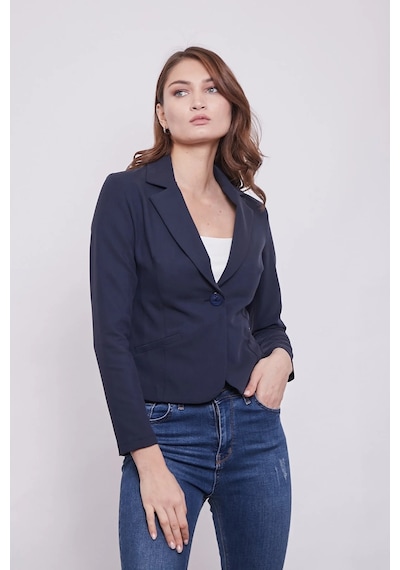 Yakalı Flato Cepli Uzun Kol Pamuklu Kumaş Kısa Blazer Ofis Ceket-lacivert Lacivert