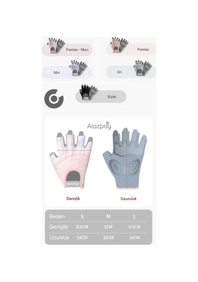 Alazpay Çok Amaçlı Spor Eldiveni: Terletmeyen Yarım Parmak, Kaymaz Silikon Fitness, Bisiklet