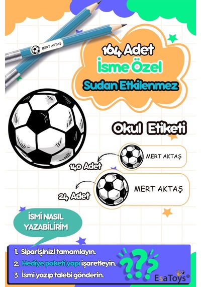 Futbol Topu Temalı Özel İsminiz Yazılı Okul Etiketi Diğer