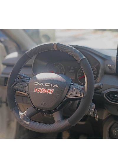 Dikişli Direksiyon Kılıfı Karbon / Nubuk Deri Gri Yüzük Gri Dikişli Dacia Grubu İçin Renkli