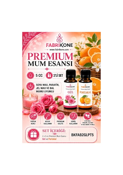 Premium Mum Esansı 5 Cc 2'li Set - Gül, Portakal - Soya Wax, Parafin, Jel Wax Ve Bal Mumu Uyumlu Bkfab2glpt5 Karışık
