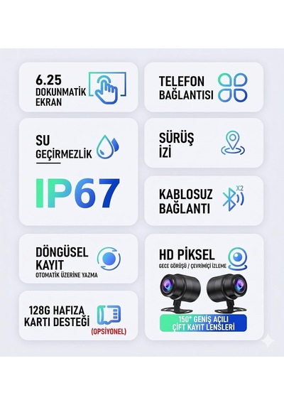 Kör Noktalı 6.25'' Lastik Basınç Sensörlü 2k Full Hd Motosiklet Kayıt Ve Navigasyon Sistemi