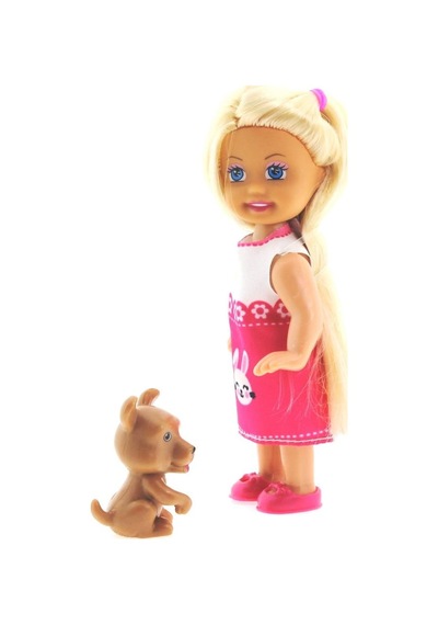 Cute Girl Kahverengi Köpekli Ve Sarışın Mini Bebek Nhr