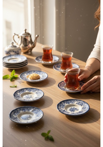 Akayev Porselen Vintage Blue 6 Parça Çay Tabağı