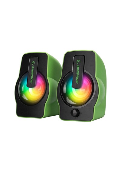 Yeşil - Rgb Işıklı 1+1 Hoparlör Speakaer Set Usb Kablo 2.0 Multimedya - 6w 4801