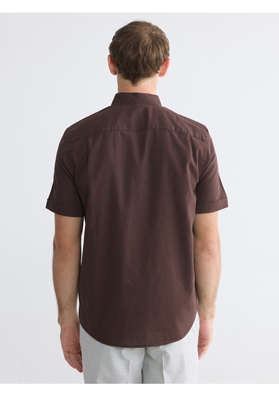 Lcwaıkıkı Classic Kahverengi Regular Fit Keten Karışımlı Erkek Gömlek