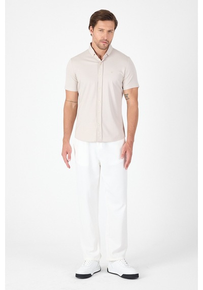 İmza Gri Kısa Kol Düğmeli Yaka Cepsiz Performans Ürün Slim Fit Gömlek 1004250256 Gri