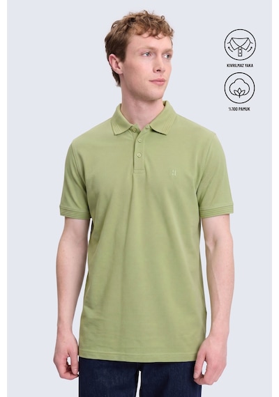 Hatemoğlu Yeşil Regular Fit Polo Yaka 100% Pamuk Tişört Yeşil - Bej