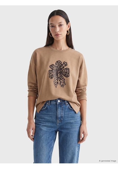 Lcw Everyday Kahverengi Çiçekli Oversize Soft Touch Kadın Tunik