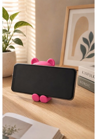 Ayıcık Figürlü Pembetelefon Tutucu Stand Masaüstü Dekoratif Telefon Desteği Sevimli