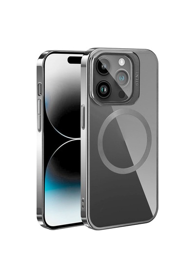 Apple Uyumlu iPhone 15 Pro Max Kılıf M-safe Şarj Özellikli Standlı Zore Klon Kapak Gümüş