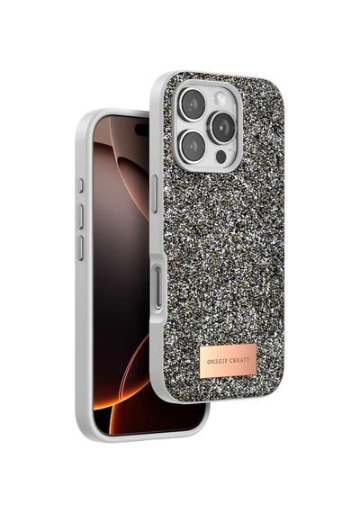Onegif Apple İphone 16 Pro Bright Simli Kapak - Gümüş
