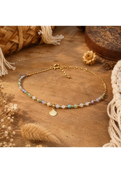 Ocean Shell Charm Stainless Steel Anklet Deniz Kabuğu Boncuklu Çelik Halhal Çok Renkli