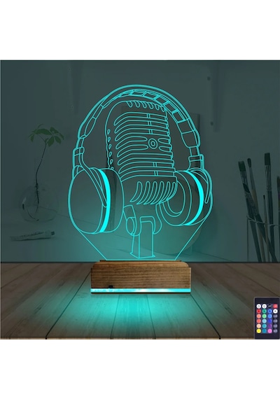 Luvivia Dj Müzik Mikrofon Kulaklık 3d Lamba - Masa Gece Lambası Şeffaf