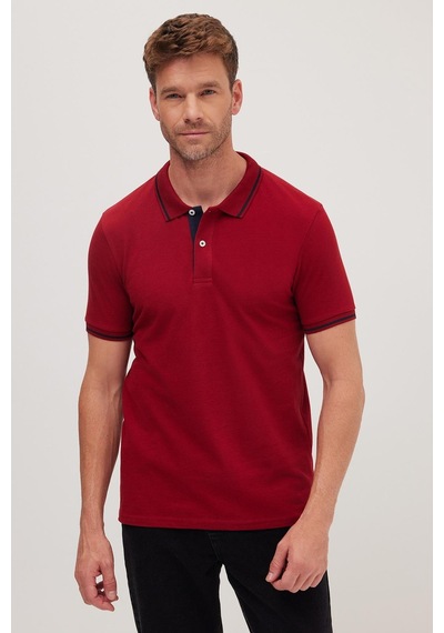 Tudors Erkek Slim Fit Dar Kesim %100 Pamuk Yumuşak Dokulu Serin Tutan Kumaş Düz Pike Bordo Polo Yaka Tişört-42252 Bordo