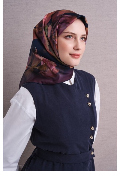 Armine Sura İpek Eşarp 2026-2027 - Sonbahar Kış-asm9611 Lacivert-mürdüm