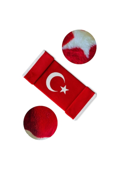 Türk Bayraklı & Ayyıldız Desenli Uzun Tüylü Yumuşak Torpido - Pandizot Koruyucu Pelüş Örtü Halı