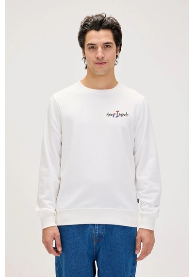Bad Bear 24.02.12.022 Splashy Crewneck Erkek Sweatshirt Beyaz Siyah