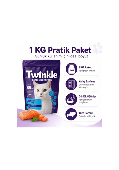 Tr Yetişkin Kedi Maması 1 Kg - Balıklı Kedi Maması -%85 Hayvansal Protein - Tam Ve Dengeli Beslenme - Tüy Ve Deri